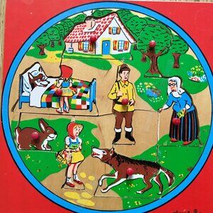 VINTAGE "Simplex" Wooden Red Riding Hood Fairy Tale Puzzle.